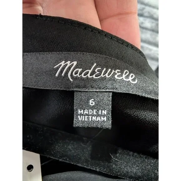 Madewell Jasmine Midi Dress Black Ruched Waist Crepe V Neck Slit Size 6 NWT - Picture 13 of 15